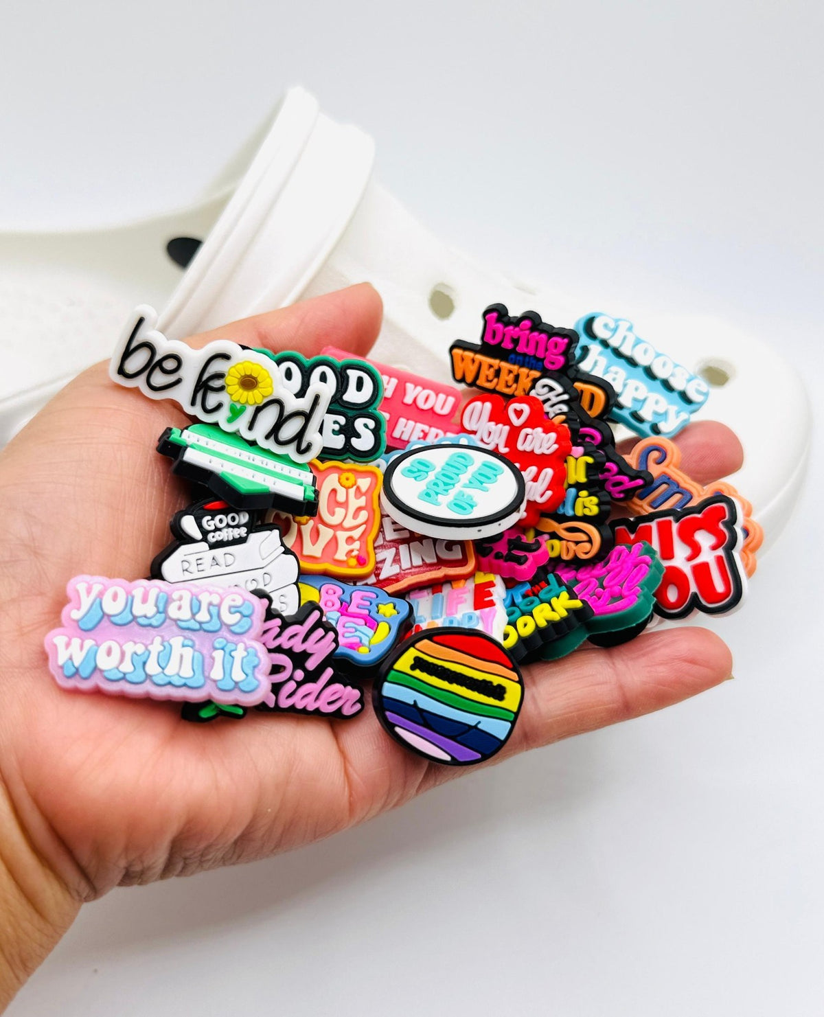 Positive Messages shoe charms, set of 25, for Crocs-style clogs
