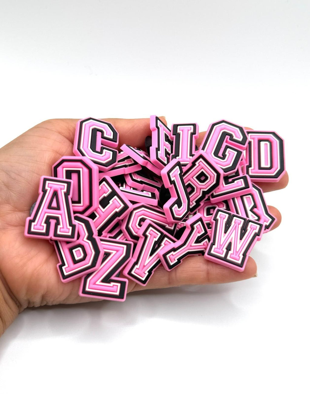 Letters Pink shoe charms for Crocs-style clogs