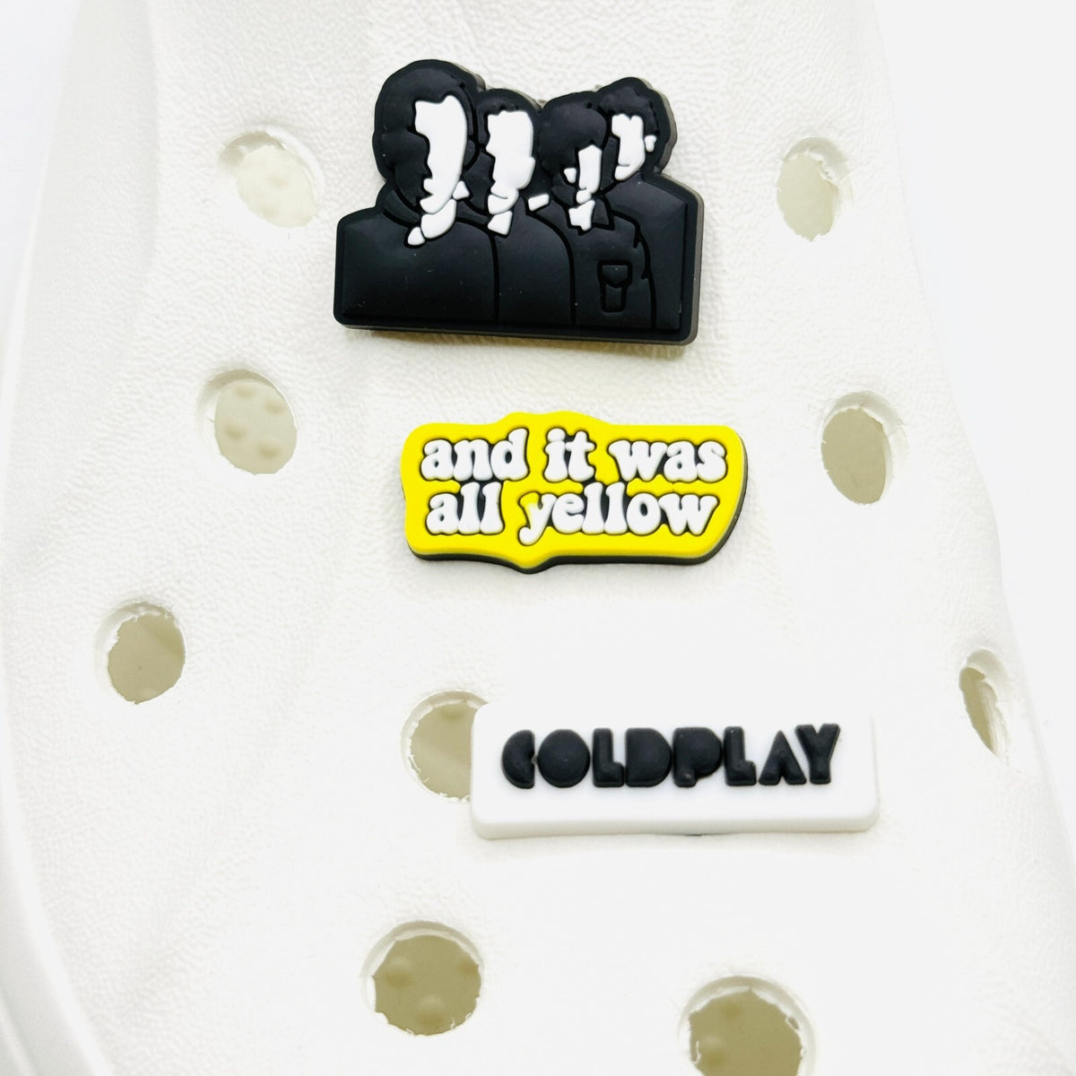 Coldplay shoe charms, set of 3, for Crocs-style clogs