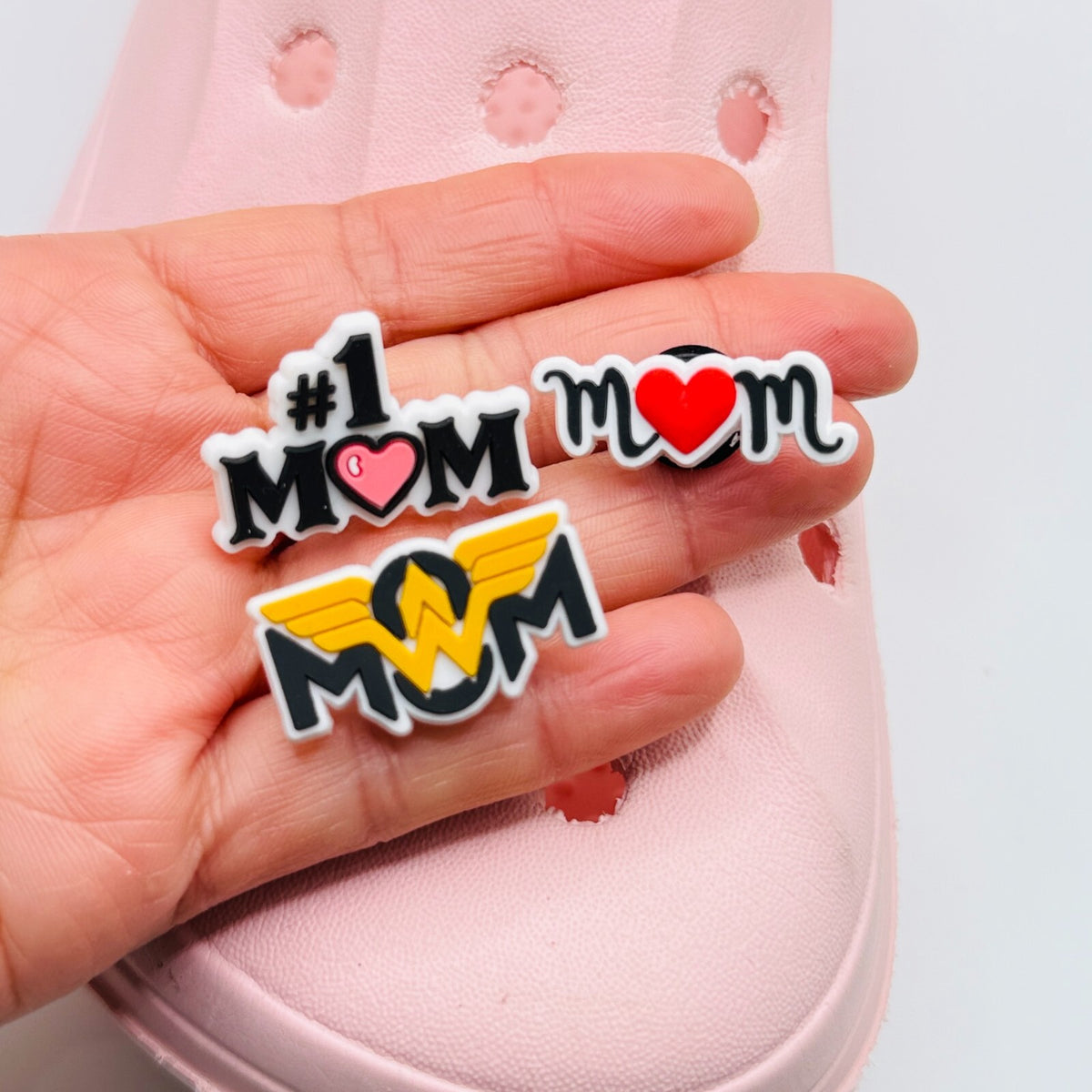 Mum shoe charms, set of 3, for Crocs-style clogs