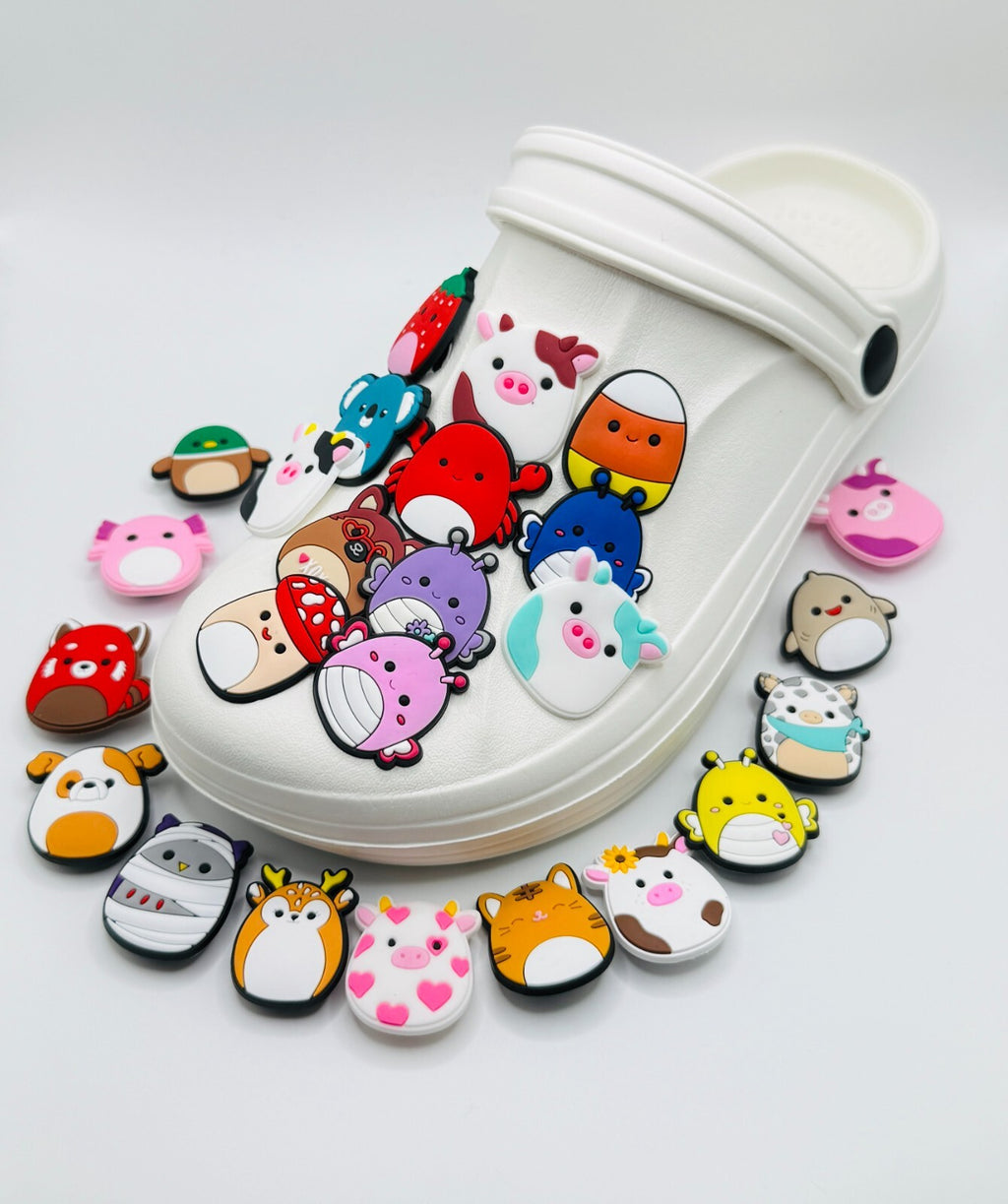 Squishmallows, Cow and Mushroom Mix,  shoe charms, set of 25, for Crocs-style clogs
