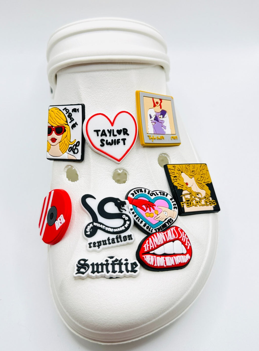 Taylor Swiftie shoe charms, set of 9, for Crocs-style clogs