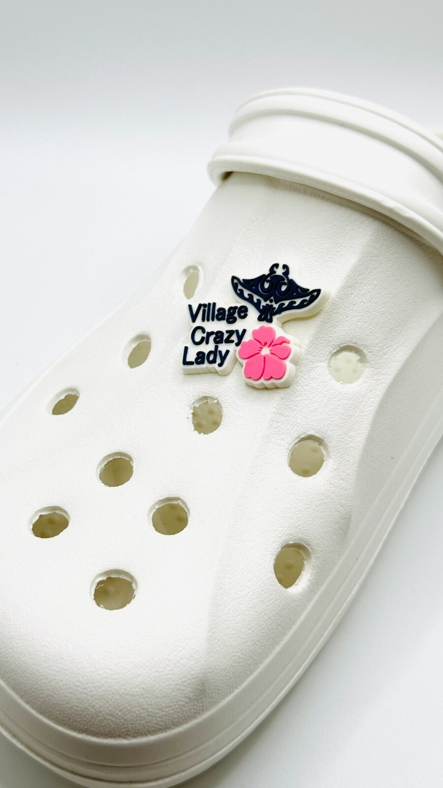 Village Crazy Lady Real UK 🇬🇧 shoe charms for Crocs-style clogs