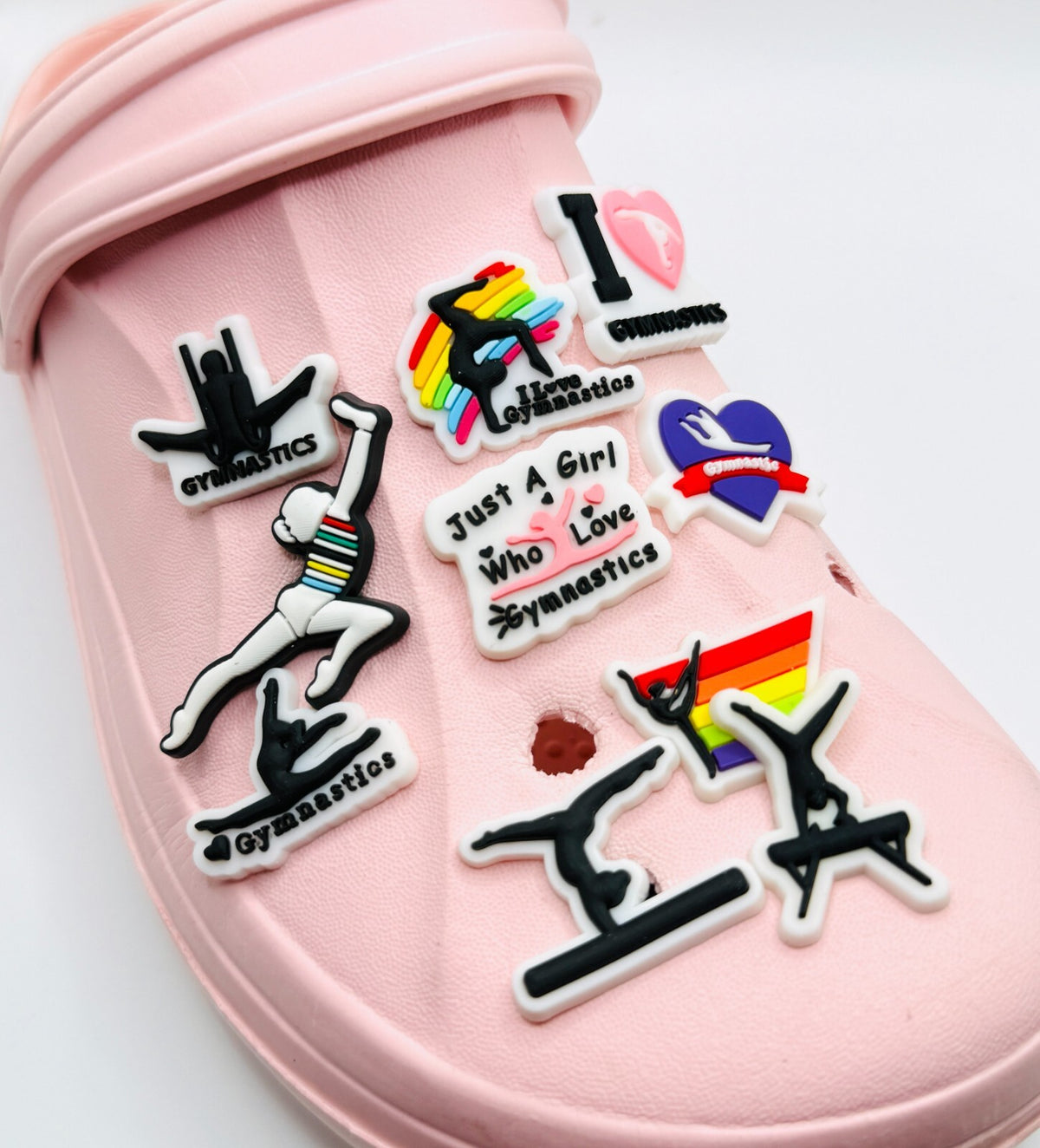 Gymnastics shoe charms, set of 10, for Crocs-style clogs