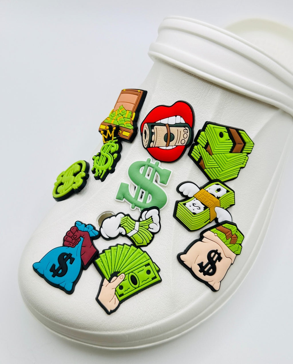 Money shoe charms, set of 11, for Crocs-style clogs