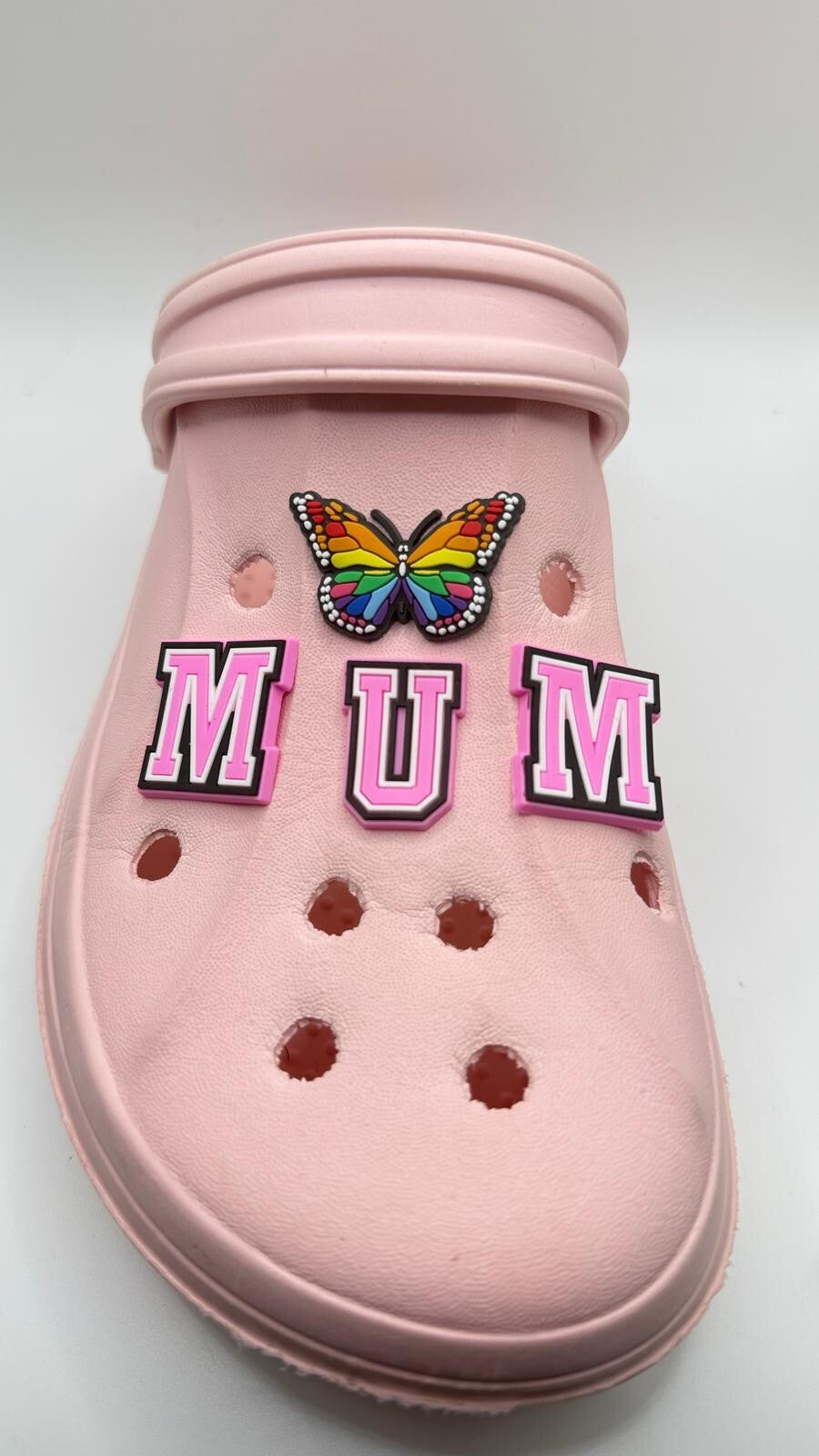 Mum Mother's Day, Pink MUM Lettering,  shoe charms, set of 4, for Crocs-style clogs
