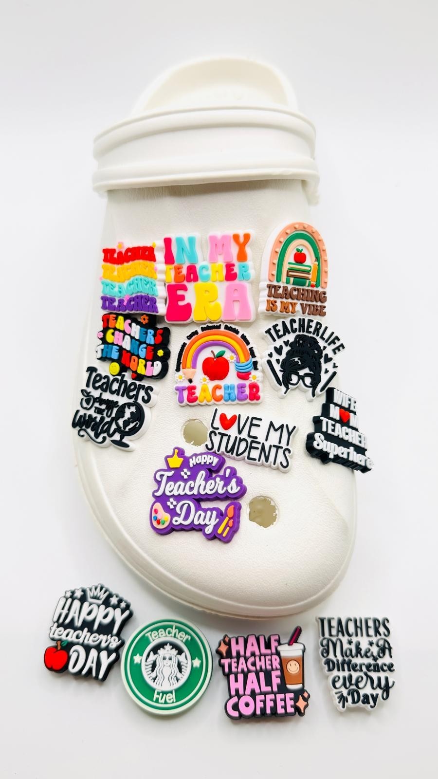 Teacher shoe charms, set of 14, for Crocs-style clogs