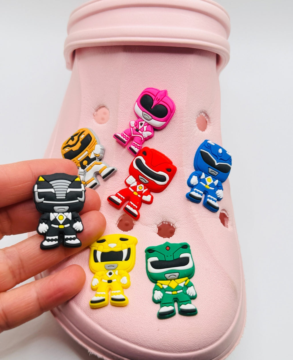 Power Rangers, Angular Helmet Design,  shoe charms, set of 7, for Crocs-style clogs