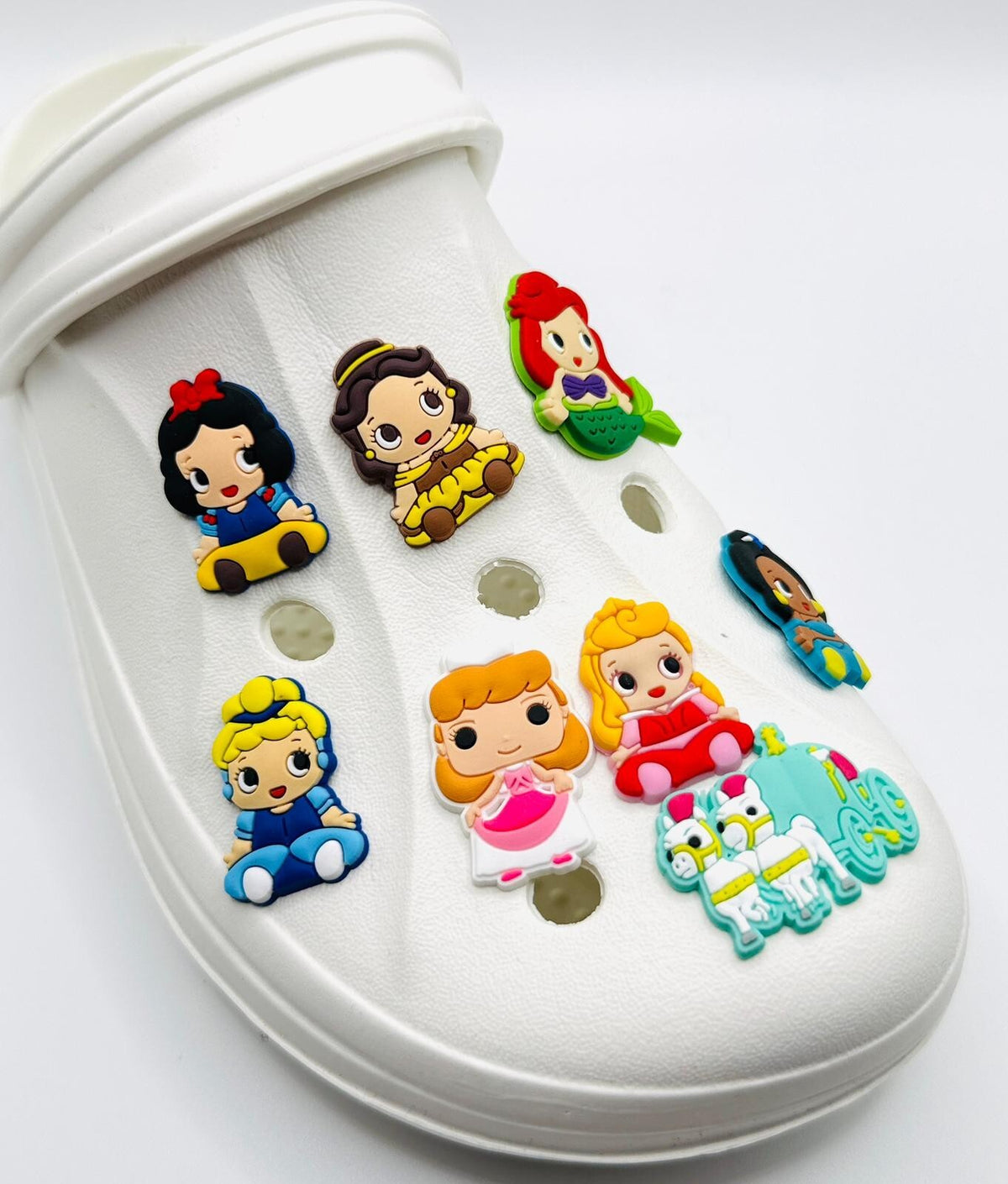 Cartoon Princess shoe charms, set of 8, for Crocs-style clogs