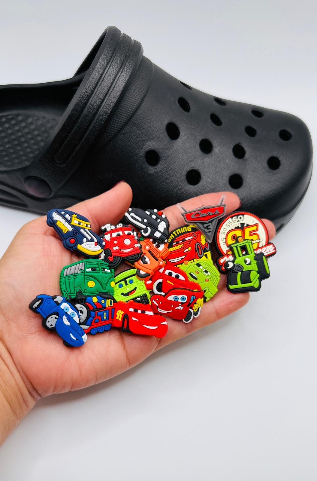 Cartoon Cars shoe charms, set of 16, for Crocs-style clogs