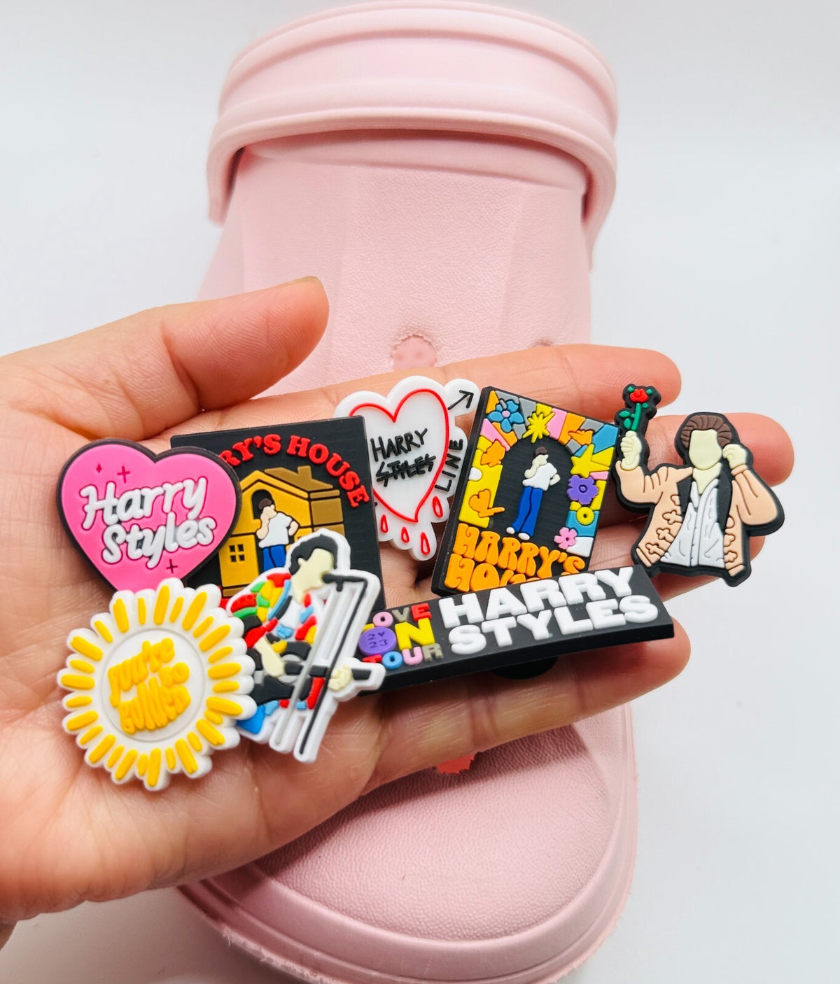 Harry Styles shoe charms, set of 8, for Crocs-style clogs
