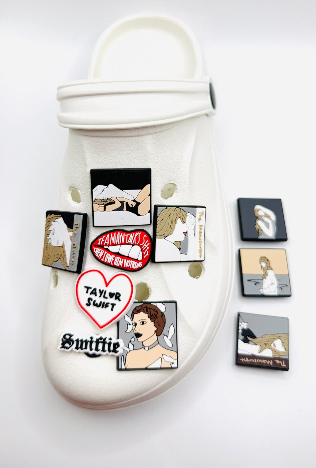 Taylor Swiftie, Portrait and Album Art,  shoe charms, set of 10, for Crocs-style clogs