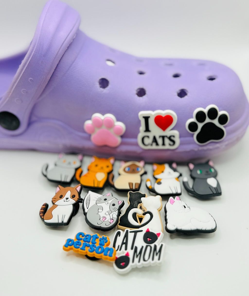 Cats shoe charms, set of 14, for Crocs-style clogs