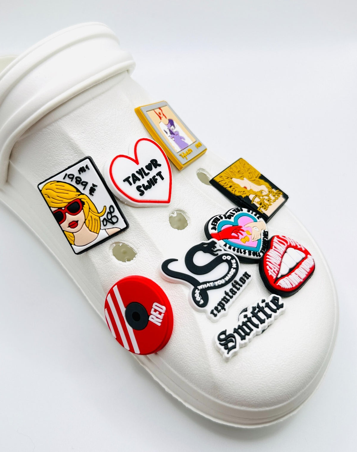 Taylor Swiftie shoe charms, set of 9, for Crocs-style clogs