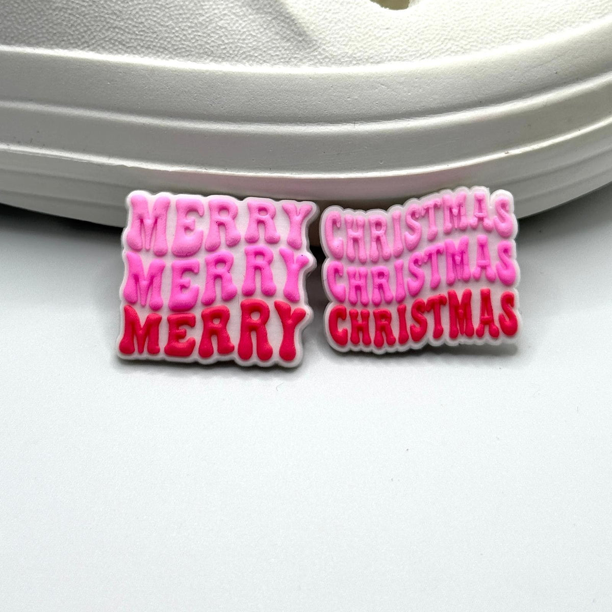 Merry Christmas shoe charms, set of 2, for Crocs-style clogs