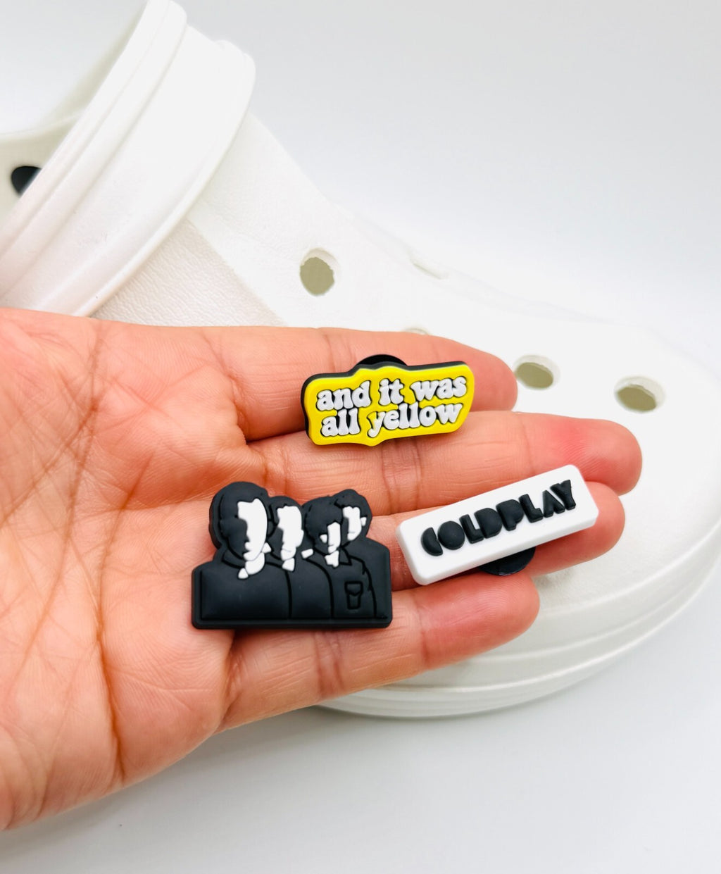 Coldplay shoe charms, set of 3, for Crocs-style clogs