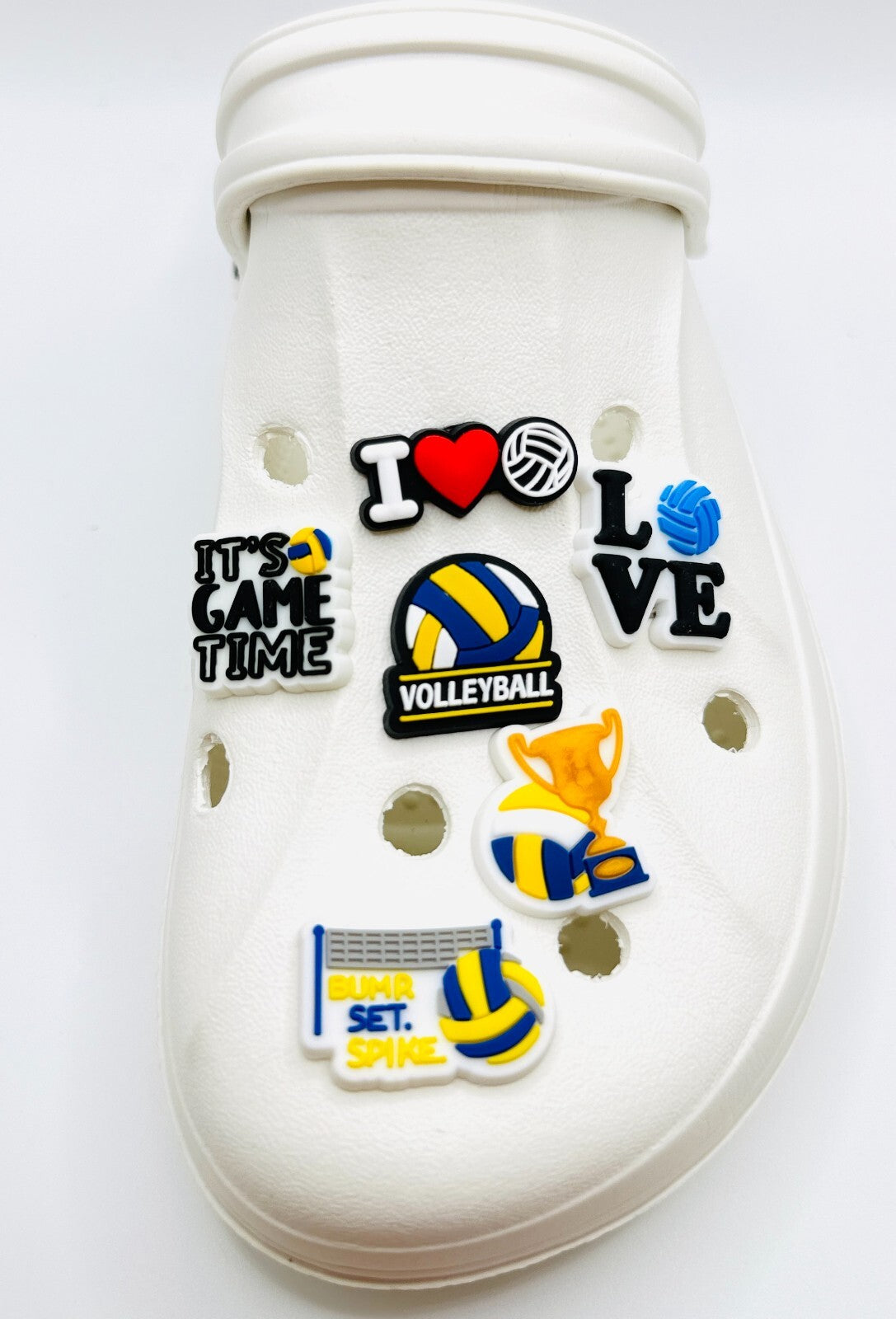 Volleyball shoe charms, set of 6, for Crocs-style clogs