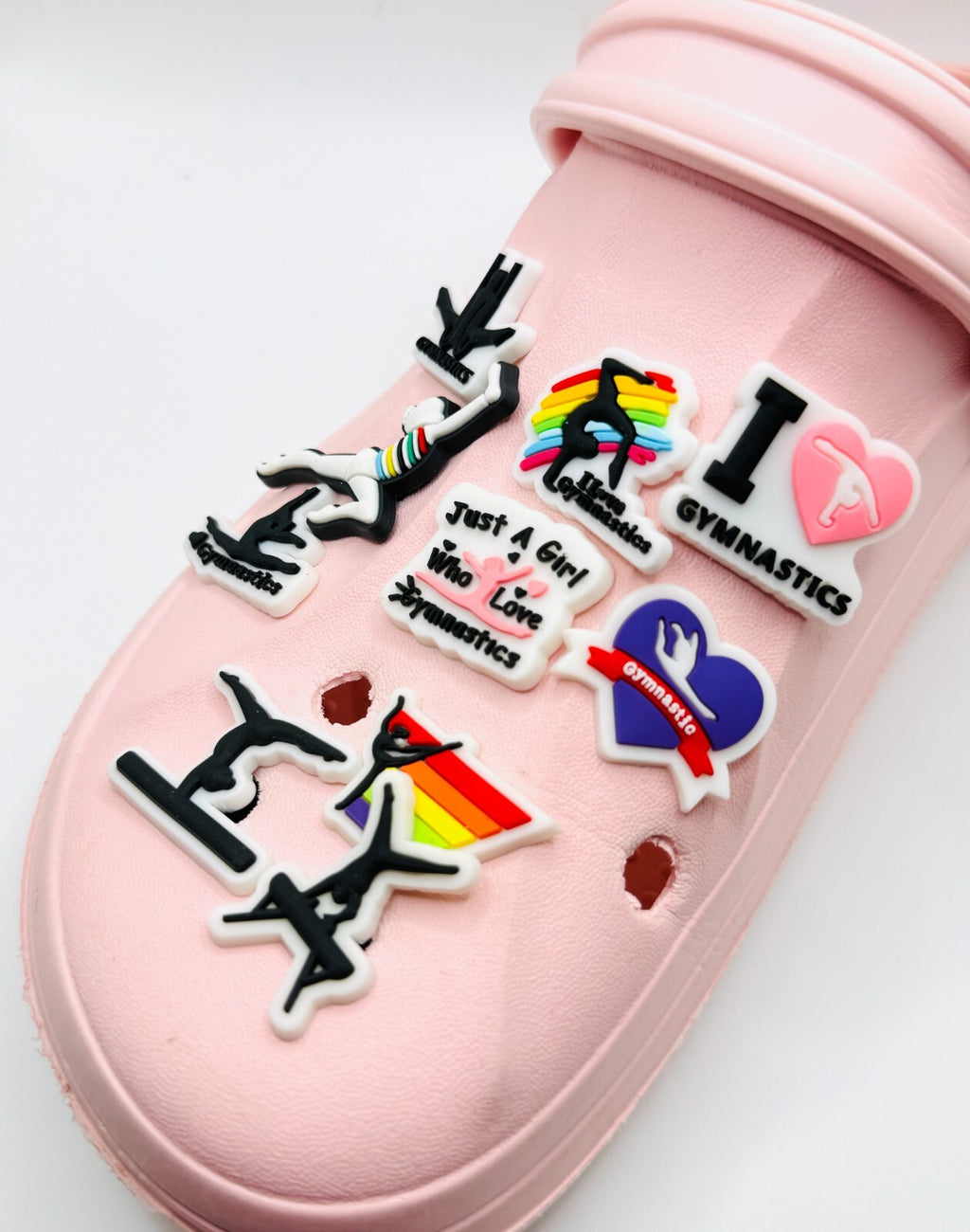 Gymnastics shoe charms, set of 10, for Crocs-style clogs