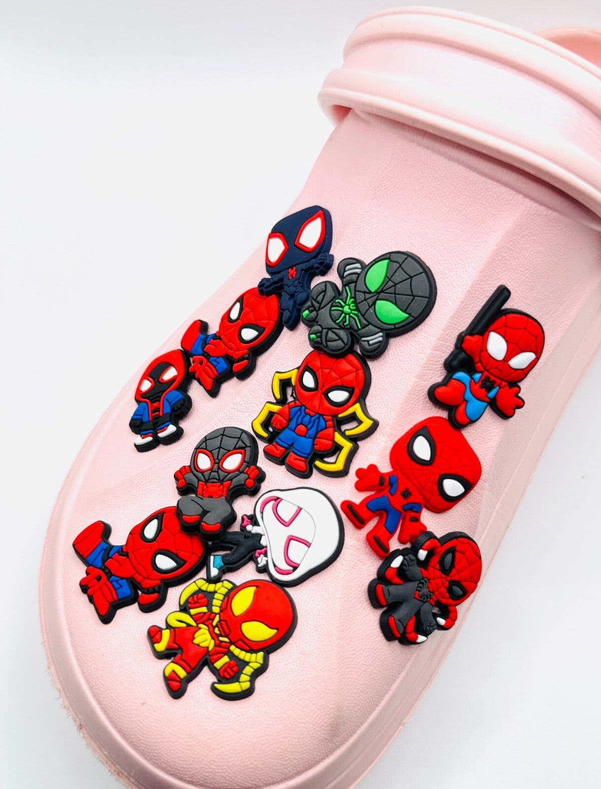 Spiderman shoe charms, set of 12, for Crocs-style clogs