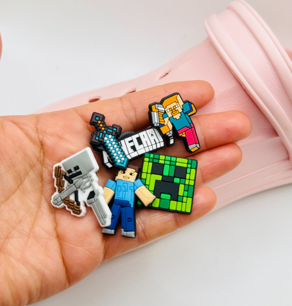 Minecraft shoe charms, set of 6, for Crocs-style clogs