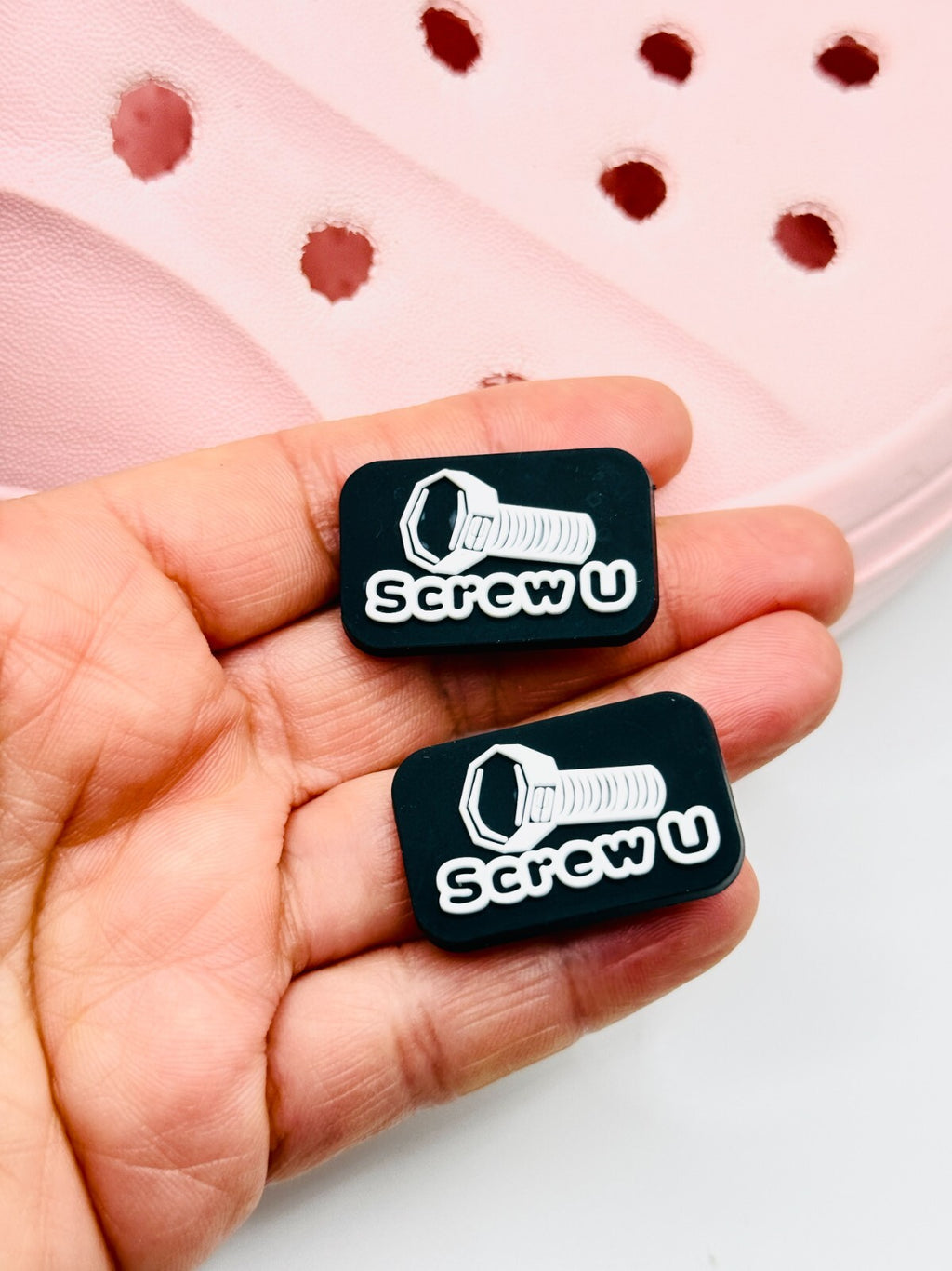 Screw U You shoe charms, set of 2, for Crocs-style clogs