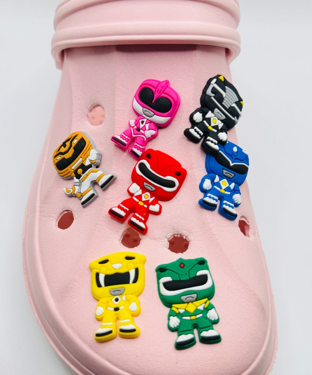 Power Rangers, Angular Helmet Design,  shoe charms, set of 7, for Crocs-style clogs