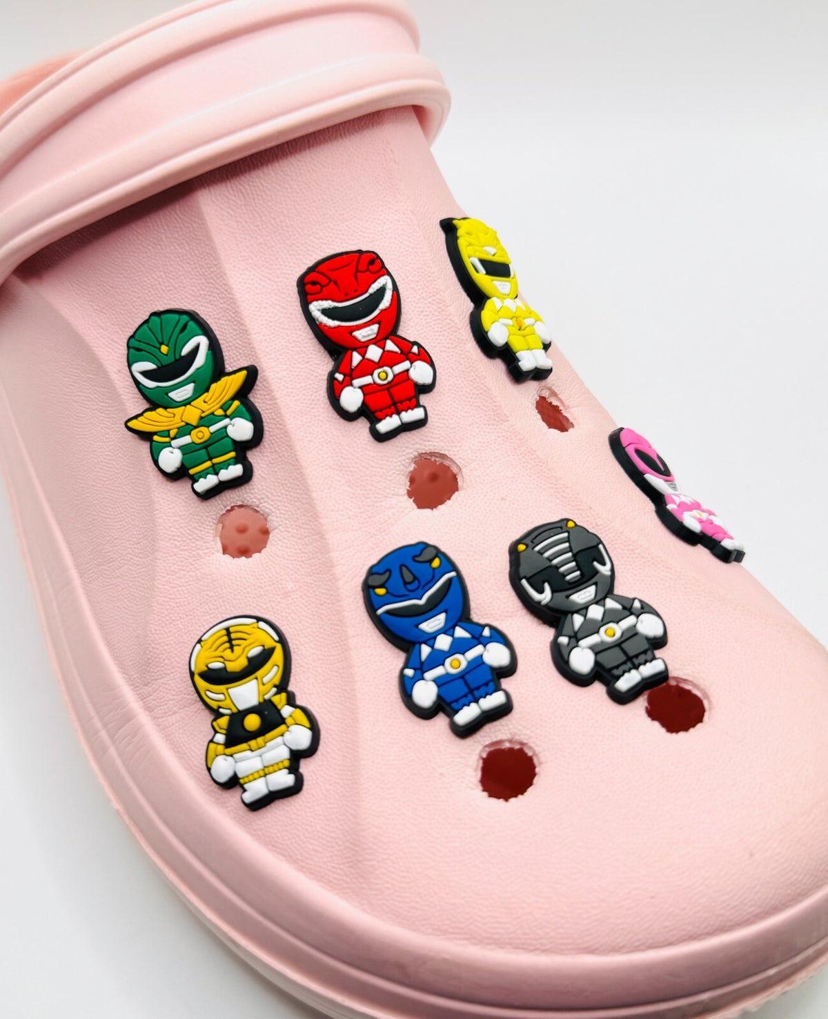 Power Rangers, Rounded Helmet Design,  shoe charms, set of 7, for Crocs-style clogs