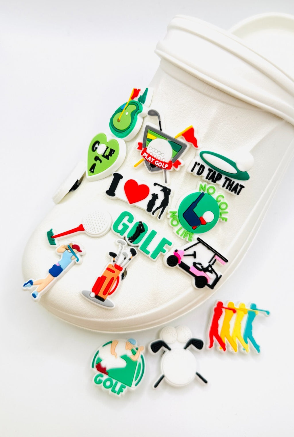 Golf shoe charms, set of 15, for Crocs-style clogs