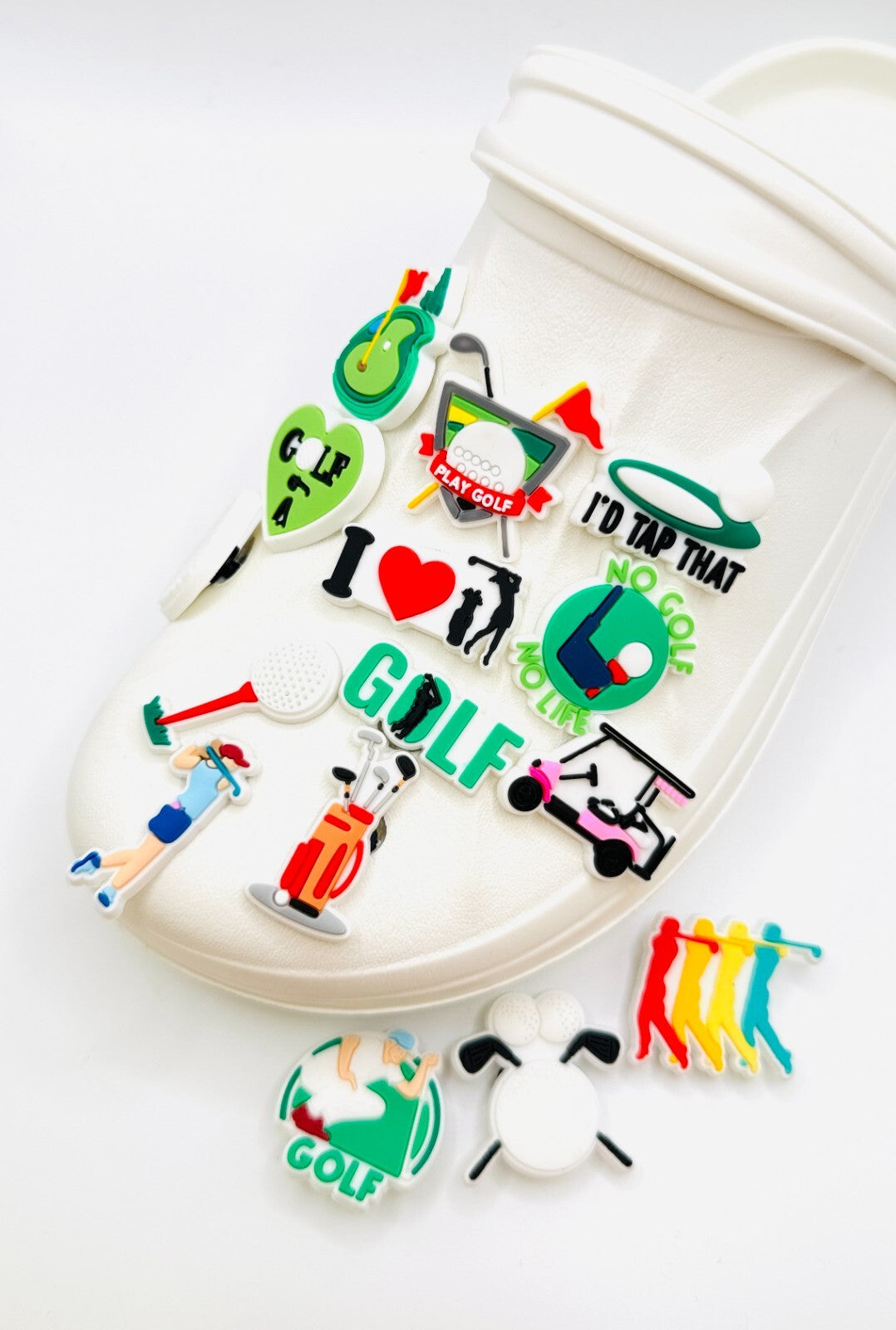 Golf shoe charms, set of 15, for Crocs-style clogs