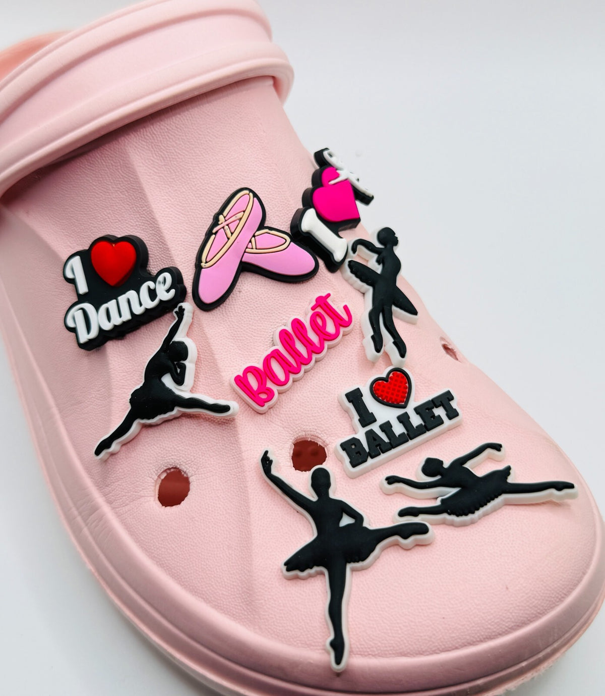 Ballet shoe charms, set of 9, for Crocs-style clogs
