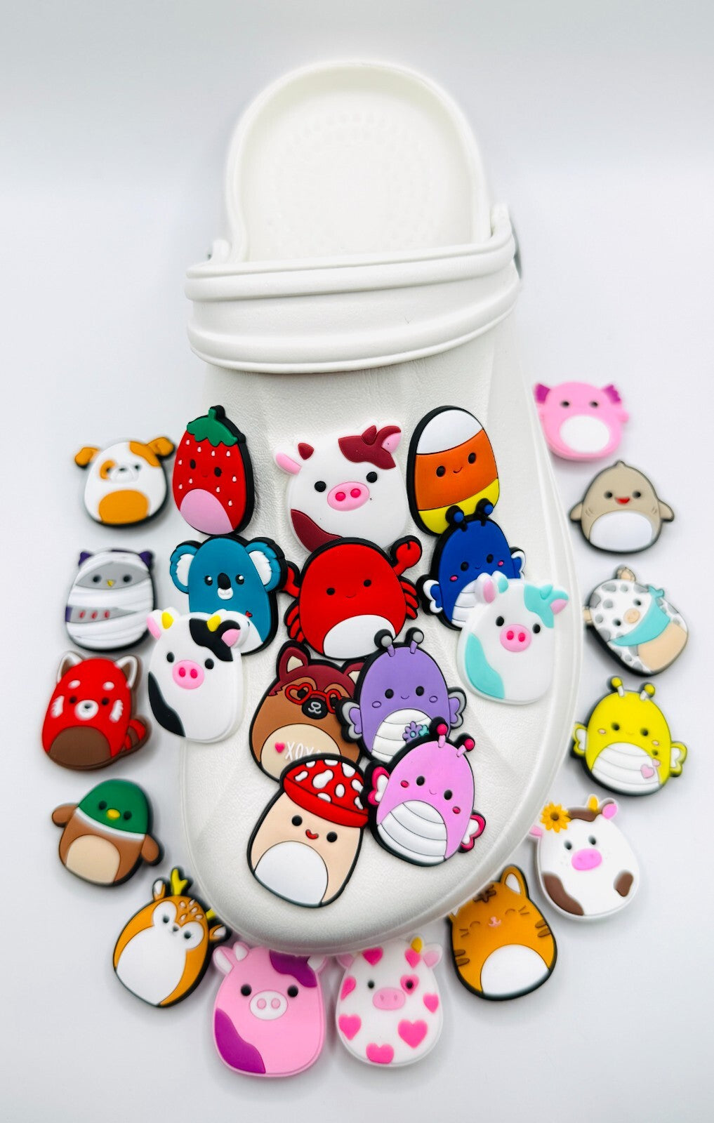 Squishmallows, Cow and Mushroom Mix,  shoe charms, set of 25, for Crocs-style clogs