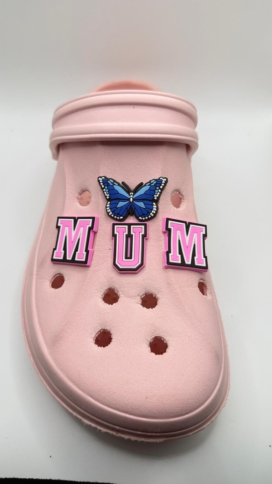Mum Mother's Day, Pink MUM Lettering,  shoe charms, set of 4, for Crocs-style clogs