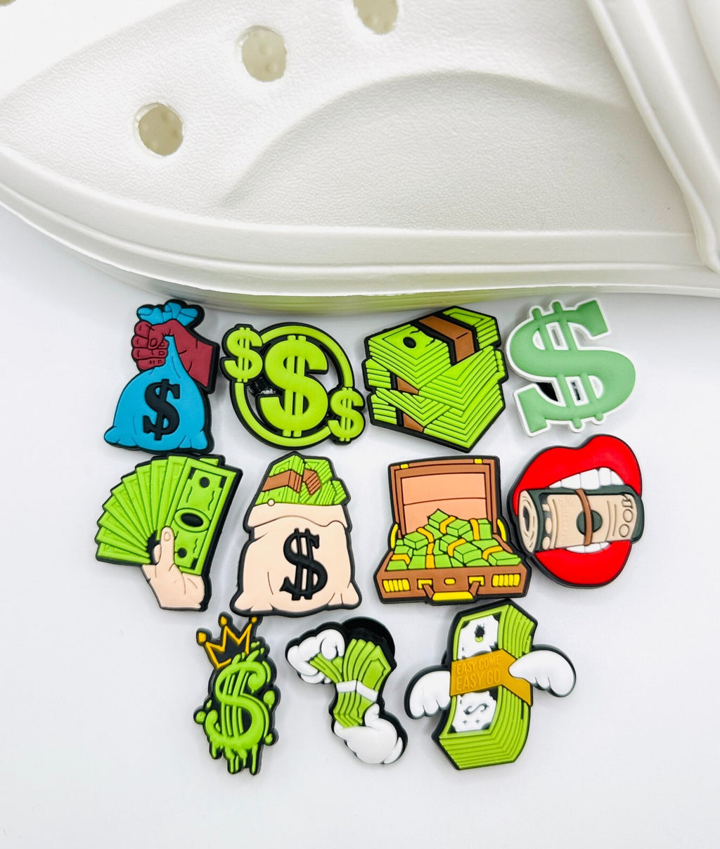 Money shoe charms, set of 11, for Crocs-style clogs