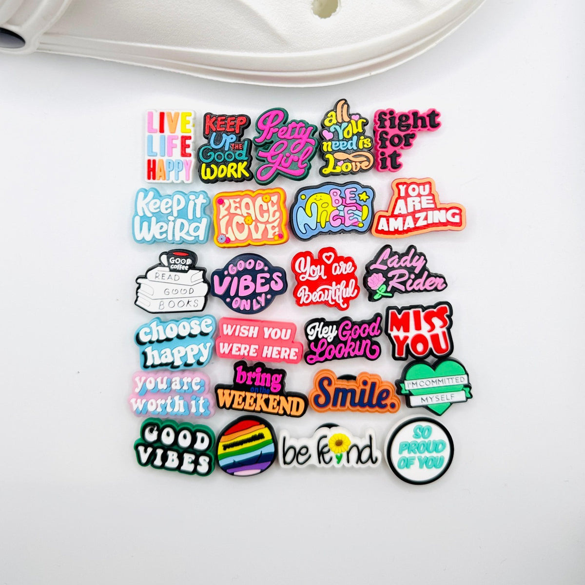 Positive Messages shoe charms, set of 25, for Crocs-style clogs