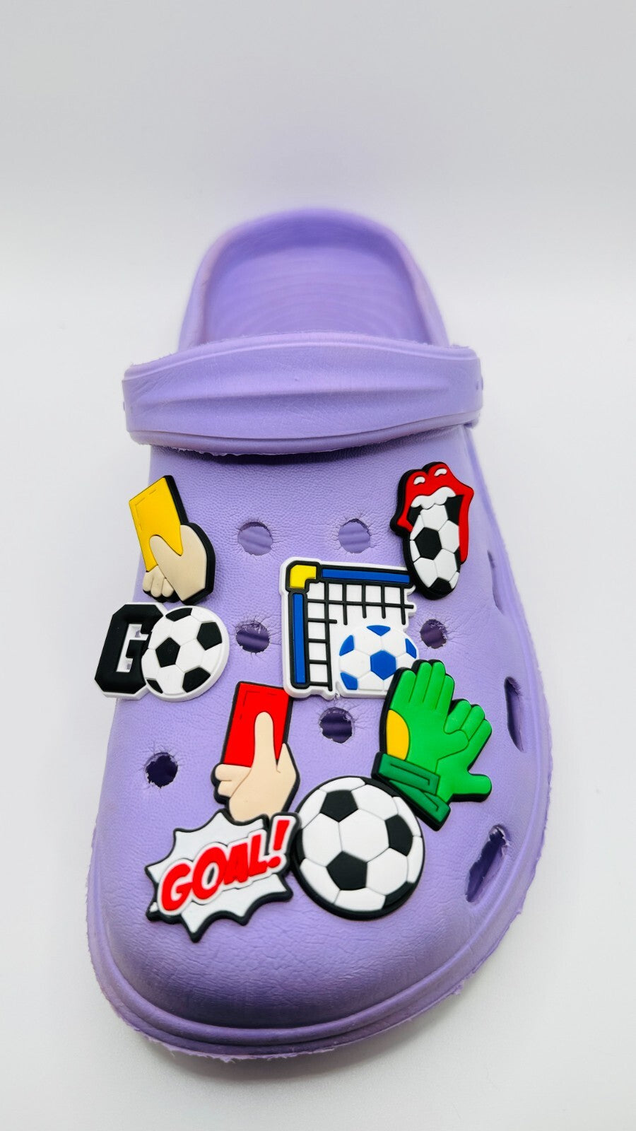 Football shoe charms, set of 8, for Crocs-style clogs