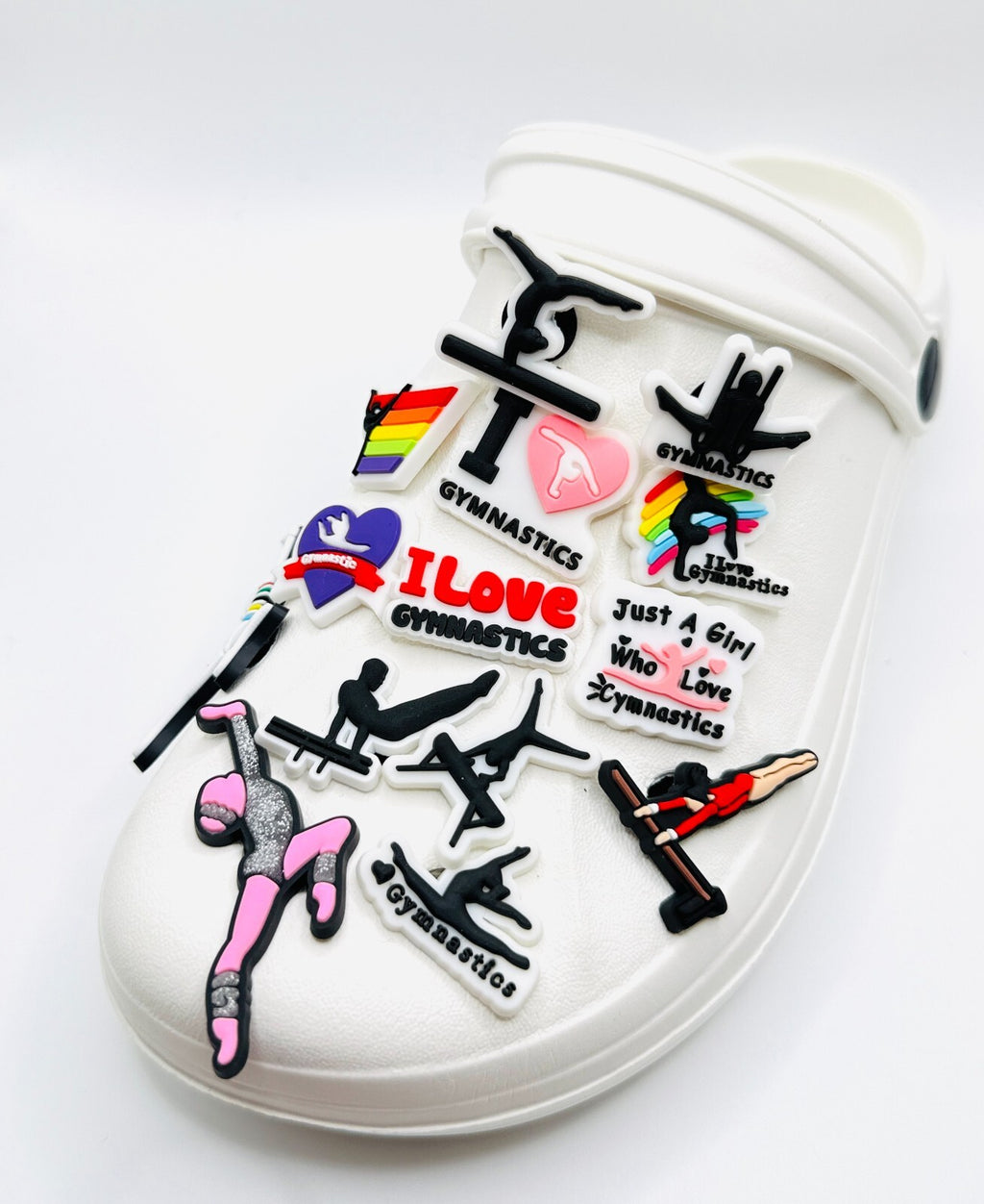 Gymnastics shoe charms, set of 13, for Crocs-style clogs