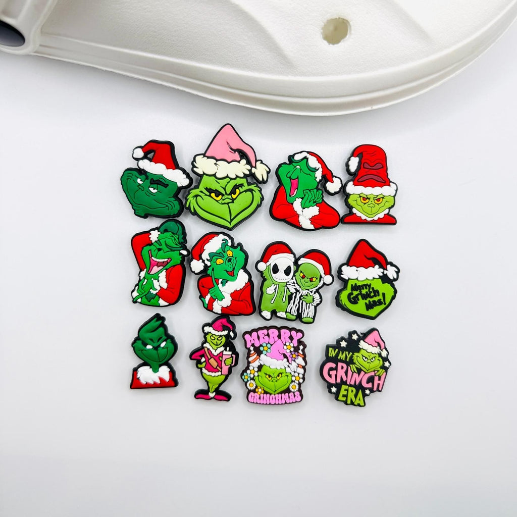 Christmas Grinch shoe charms, set of 12, for Crocs-style clogs