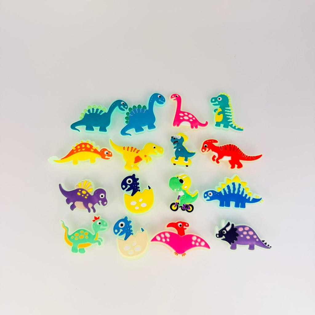 Dinosaurs Glow in the Dark shoe charms, set of 16, for Crocs-style clogs