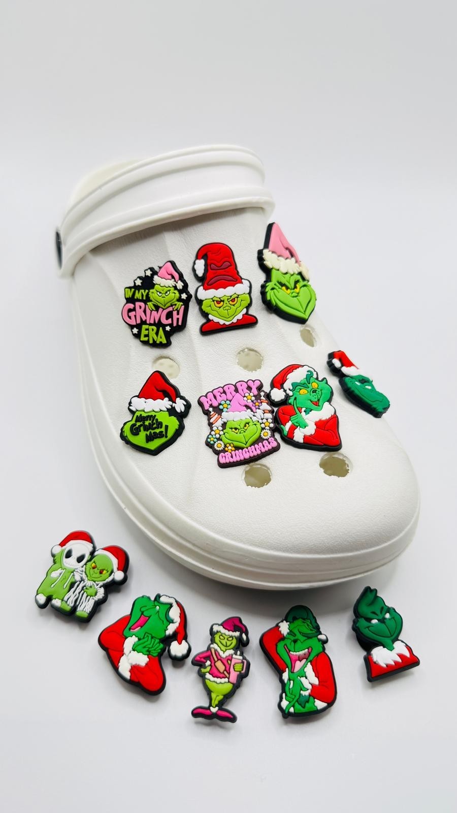 Christmas Grinch shoe charms, set of 12, for Crocs-style clogs