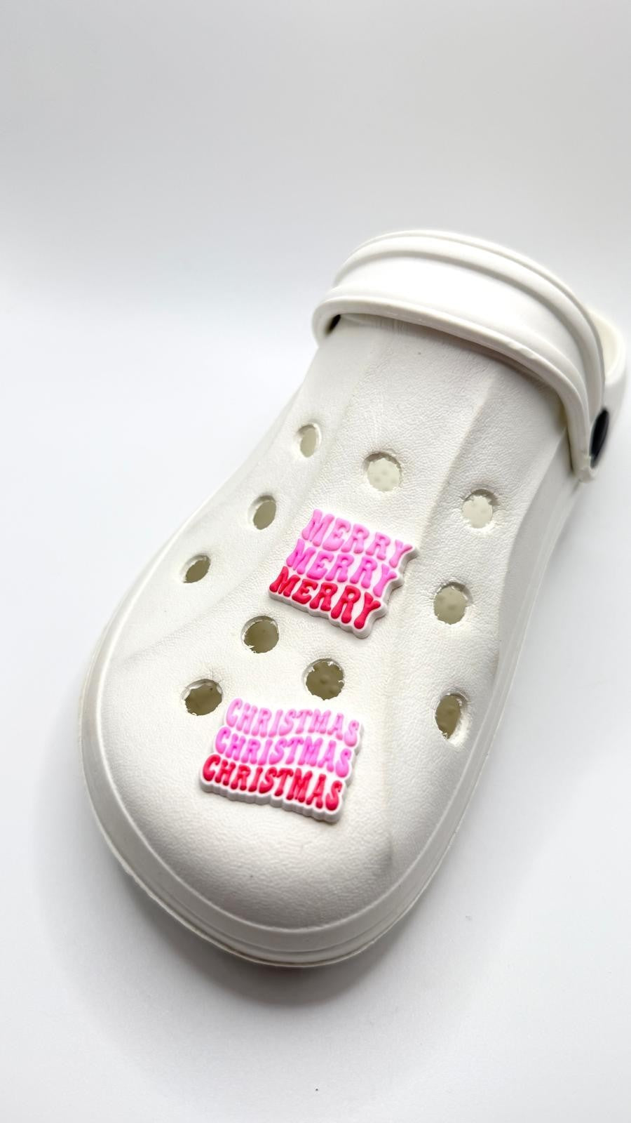 Merry Christmas shoe charms, set of 2, for Crocs-style clogs