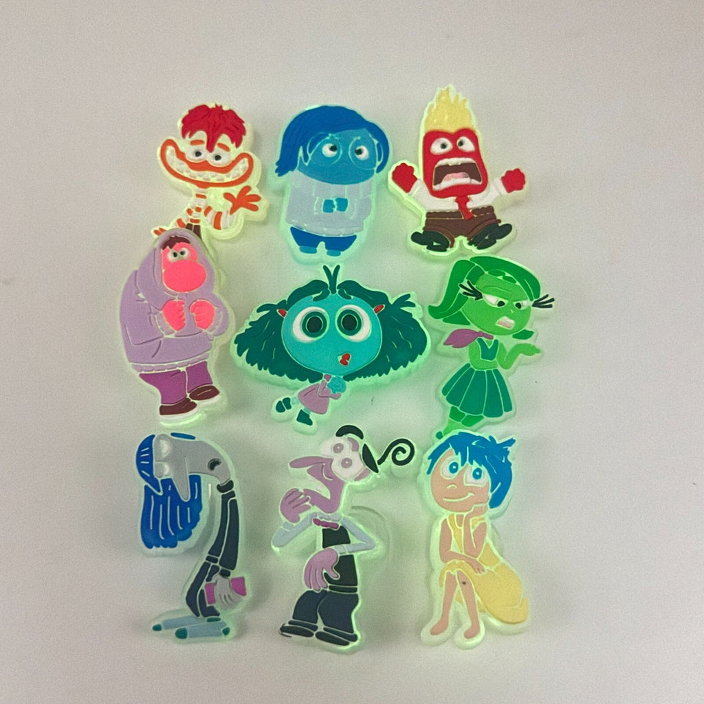 Inside Out Glow in the Dark shoe charms, set of 9, for Crocs-style clogs