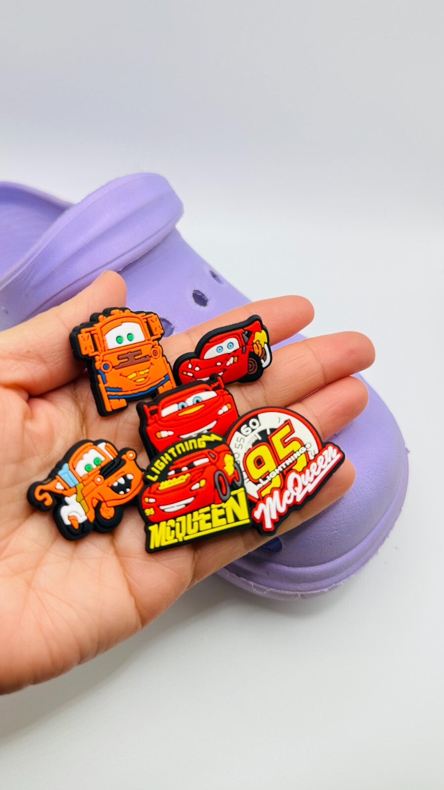 Cartoon Cars shoe charms, set of 6, for Crocs-style clogs