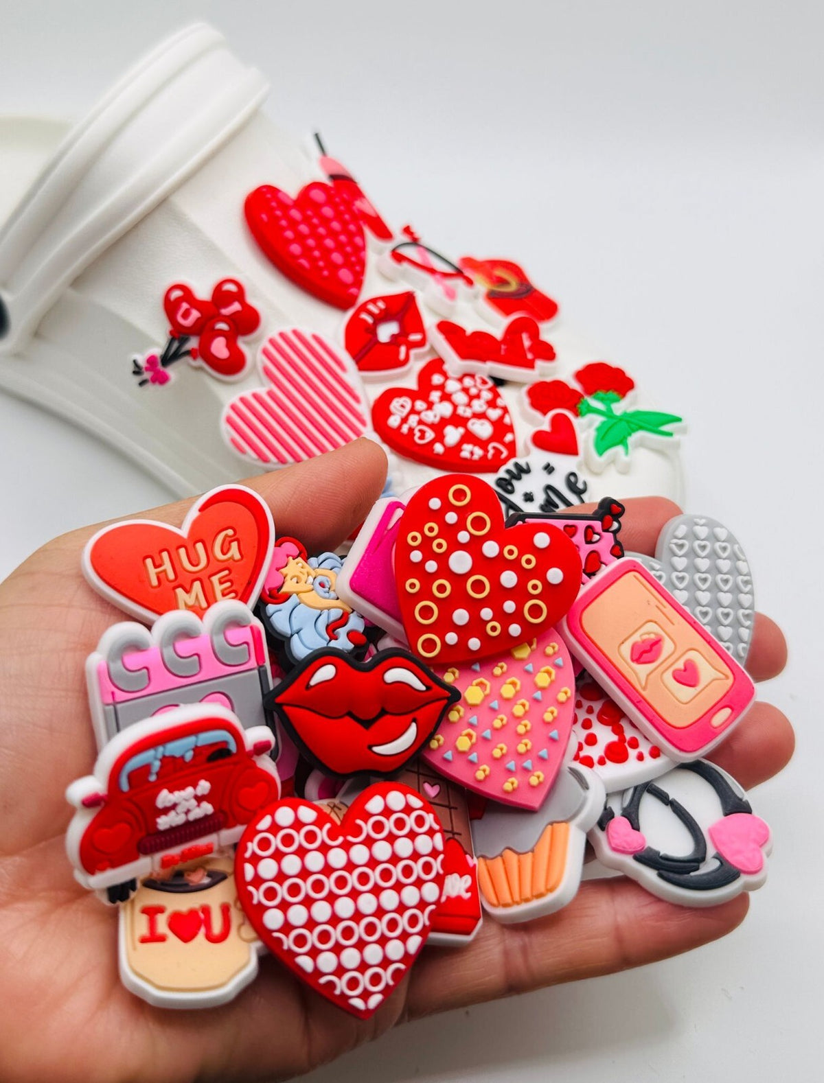Hearts Love shoe charms, set of 33, for Crocs-style clogs