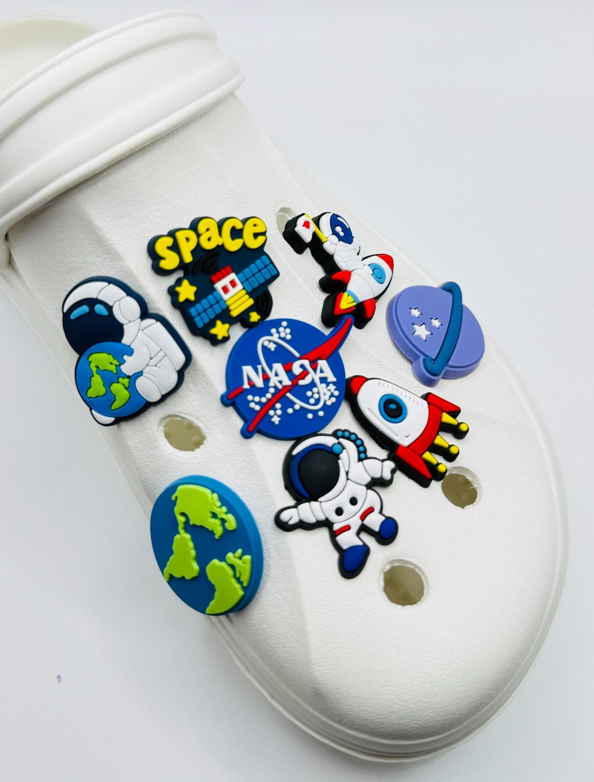 Space shoe charms, set of 8, for Crocs-style clogs