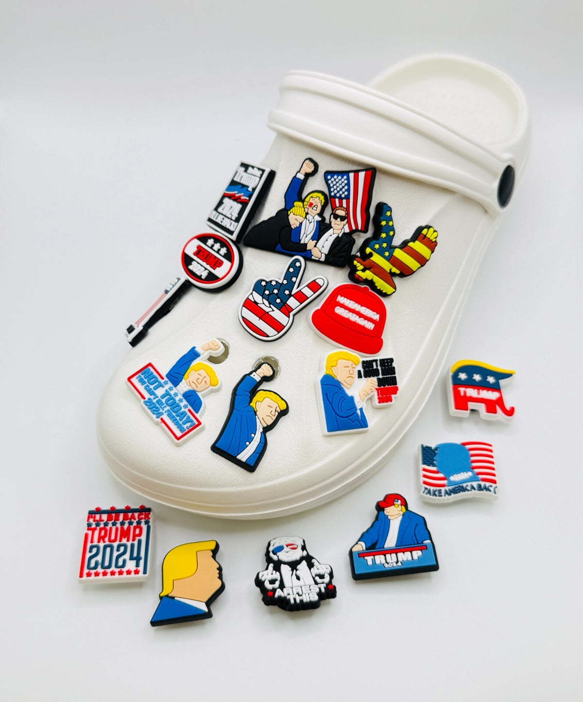 Trump shoe charms, set of 16, for Crocs-style clogs