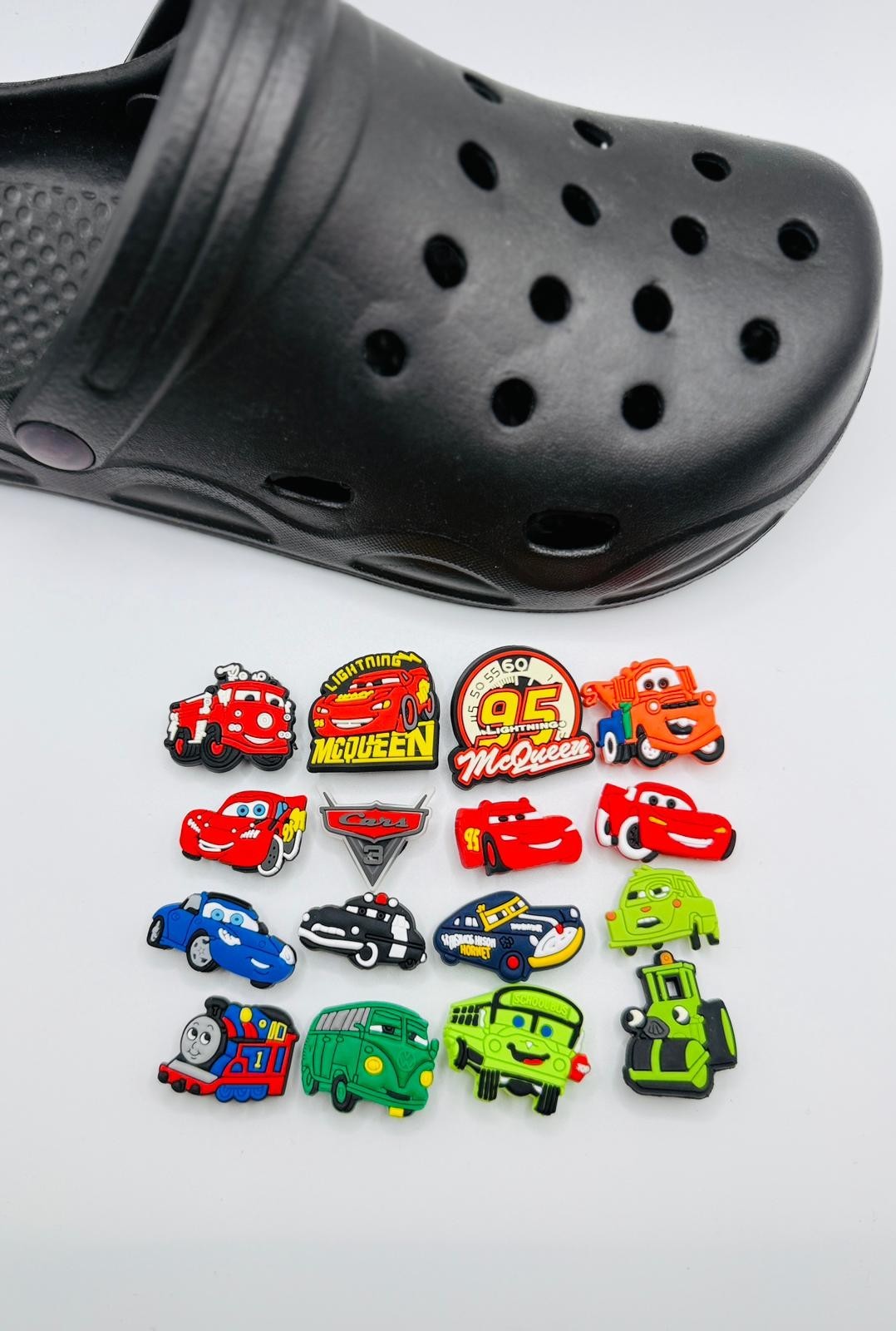 Cartoon Cars shoe charms, set of 16, for Crocs-style clogs