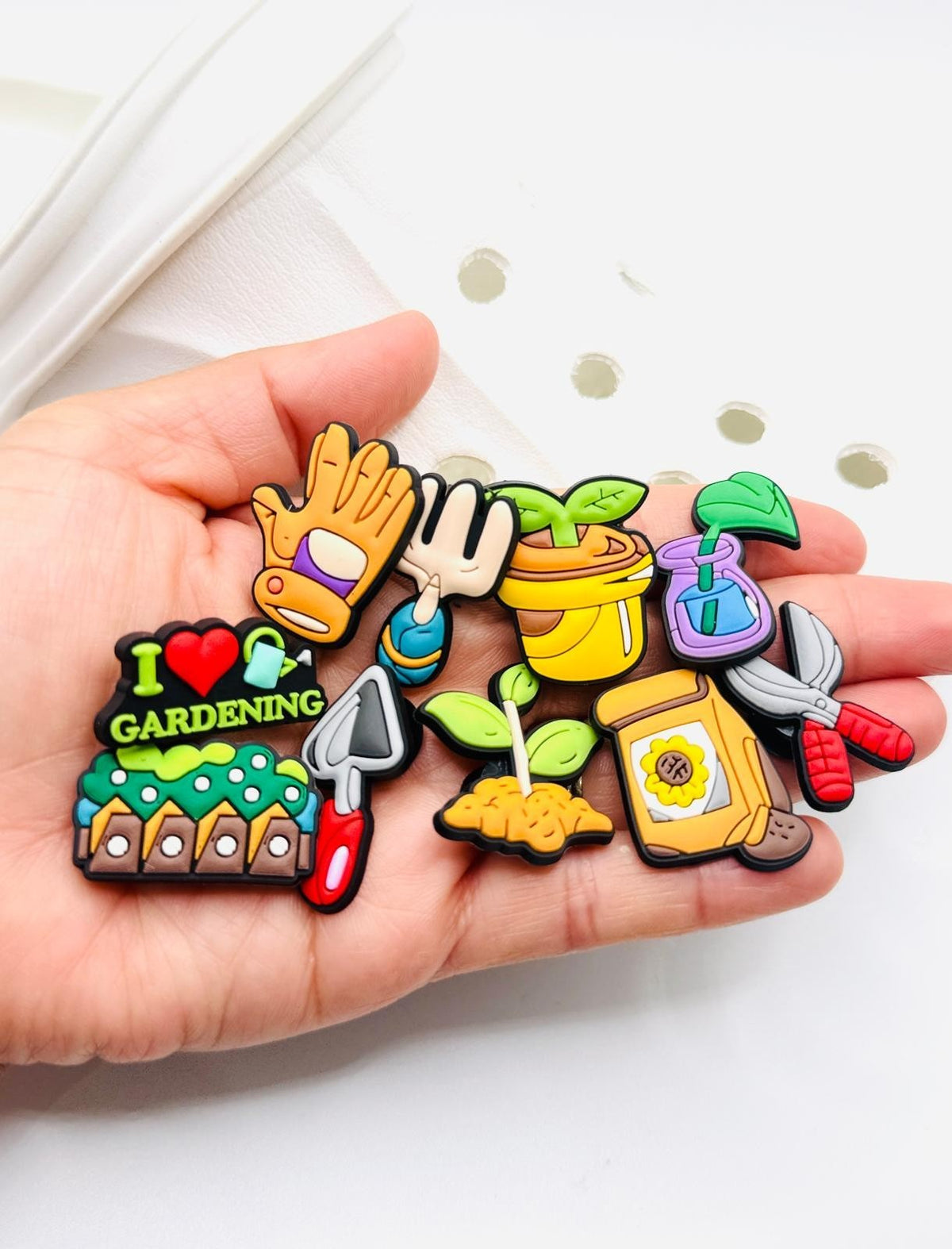 Gardening shoe charms, set of 10, for Crocs-style clogs