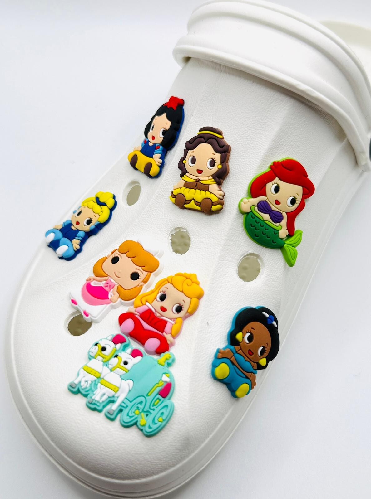 Cartoon Princess shoe charms, set of 8, for Crocs-style clogs