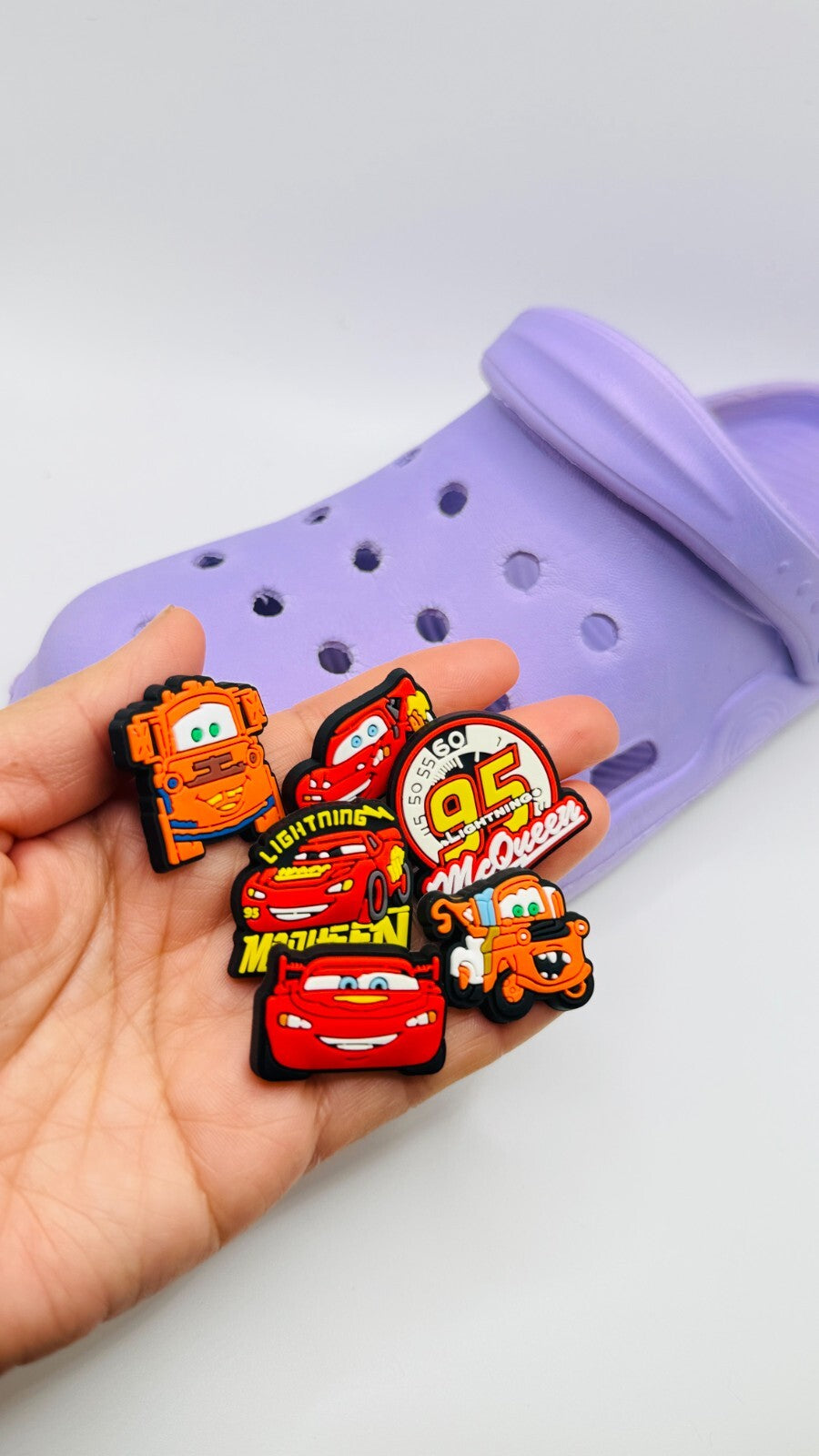 Cartoon Cars shoe charms, set of 6, for Crocs-style clogs