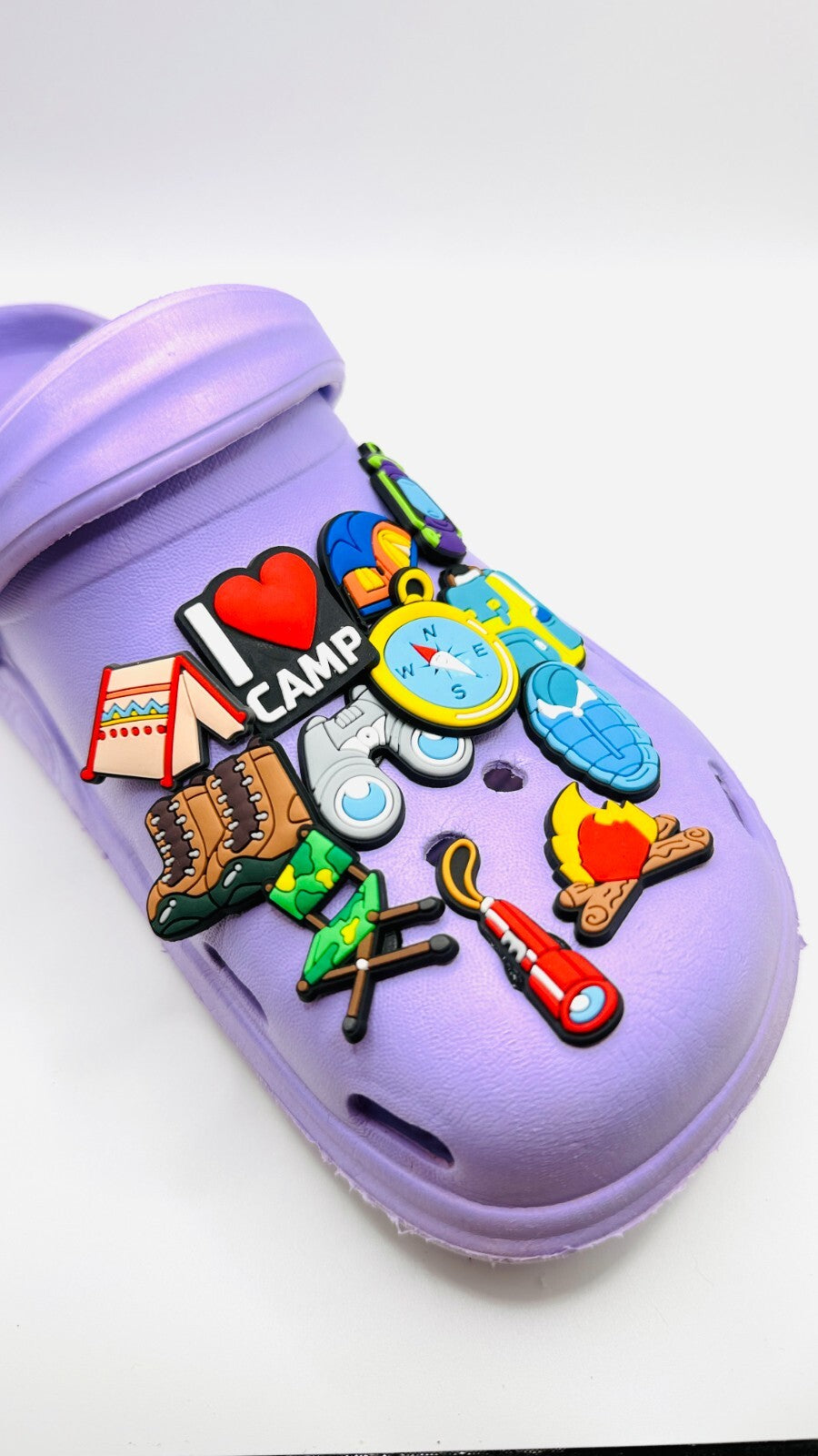 Camping shoe charms, set of 12, for Crocs-style clogs